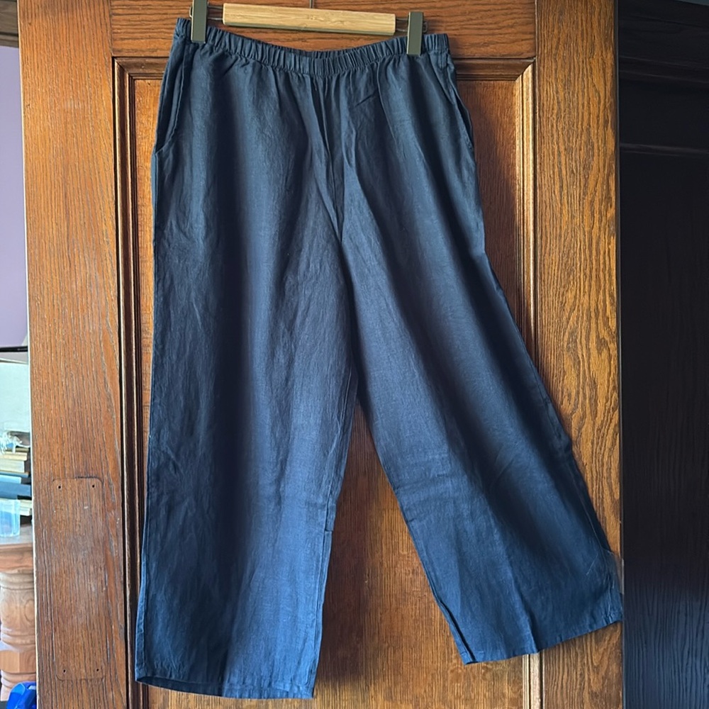 FLAX linen women's navy blue Wide Leg Pants
